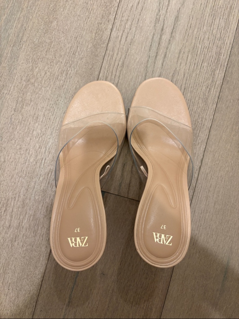 ZARA Beige Slip-On Mules with Clear Strap